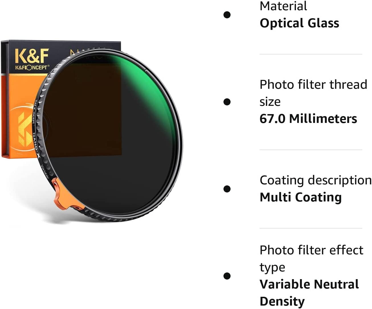 [CLEARANCE] K&F Concept 67mm Variable ND Filter ND2- ND400 High Definition Nano X Adjustable Fader Neutral Density Lens Filter