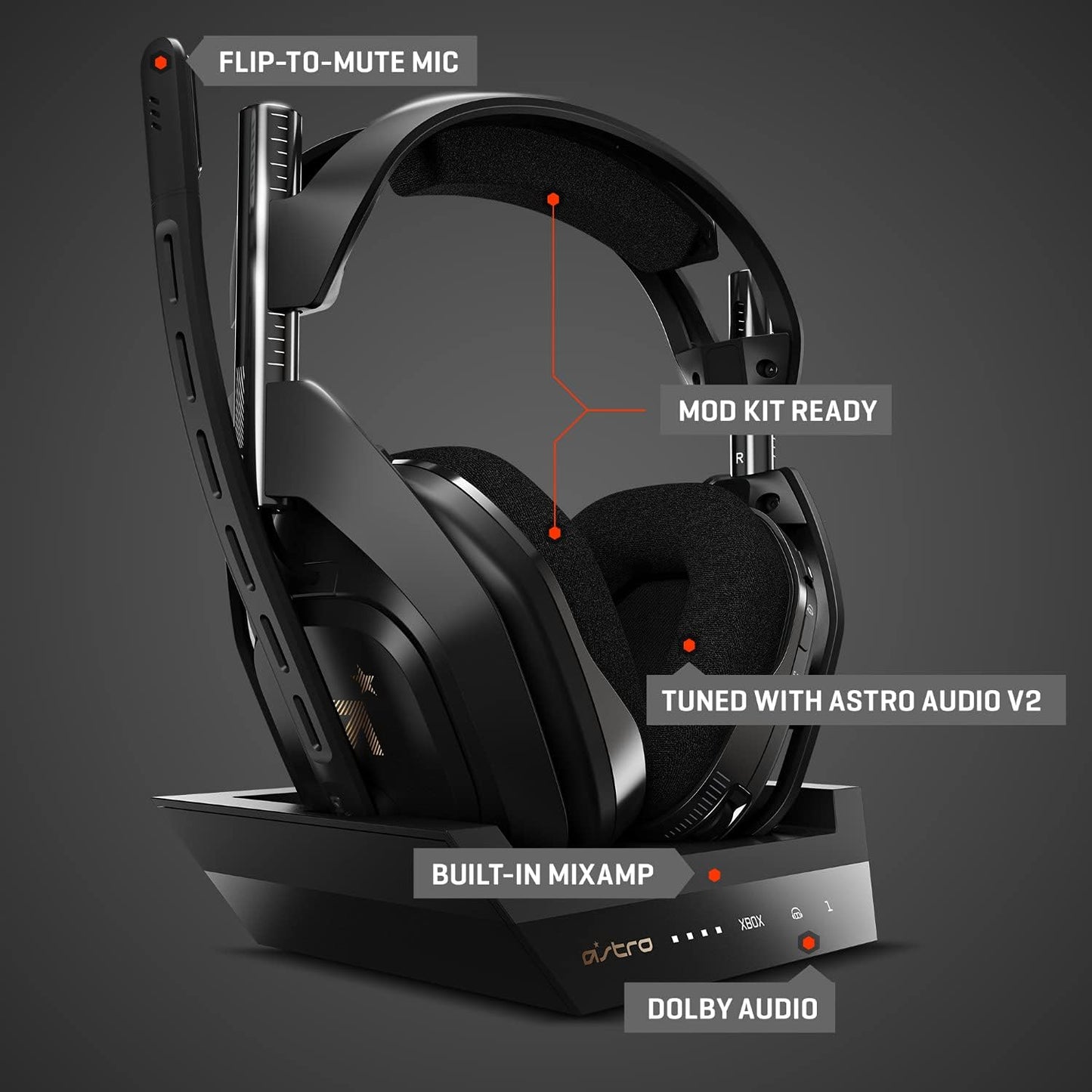 ASTRO Gaming A50 Wireless Gaming Headset + Charging Base Station | Game/Voice Balance Control, 2.4 GHz Wireless, 15 m Range, for PC, Xbox Series X|S, Xbox One, Mac - Black/Gold PC36