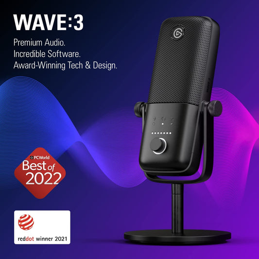 Elgato Wave 3 Microphone | Premium Studio Quality USB Condenser Microphone for Streaming, Podcast, Gaming and Home Office PC36